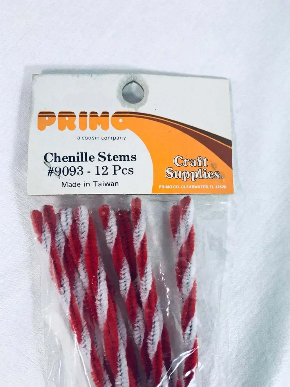 Vintage Chenille Red and White pipe cleaner craft stems 12pack